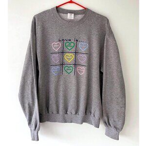 90s vintage grey pastel Love Is cute religious quote graphic pullover sweatshirt